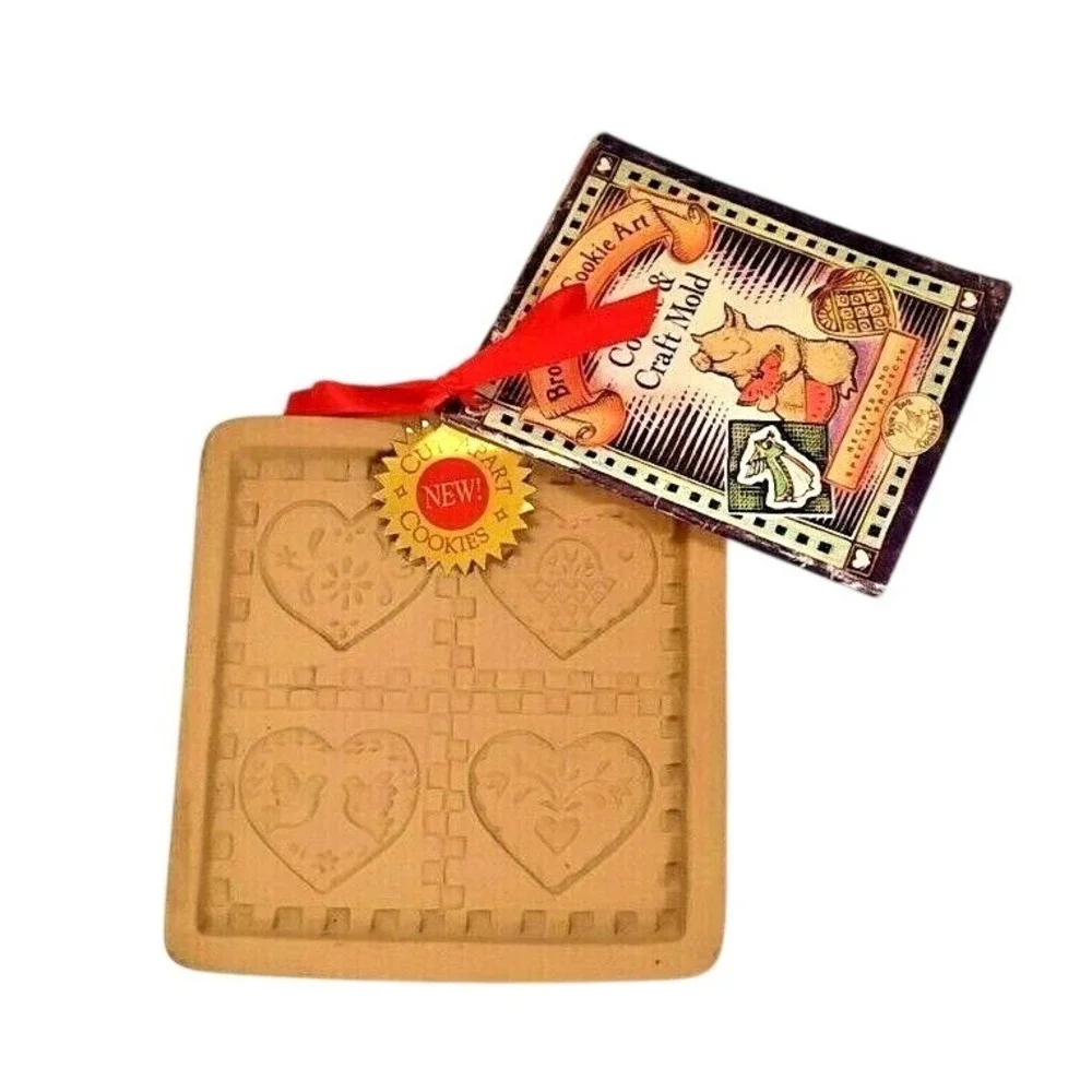 Vintage Brown Bag Cookie Art & Pampered Chef Stoneware Heart Cookie Mold Set